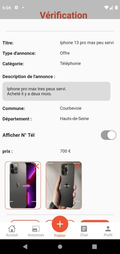 Aperçu de l'annonce sur l'application le bon coin occasion