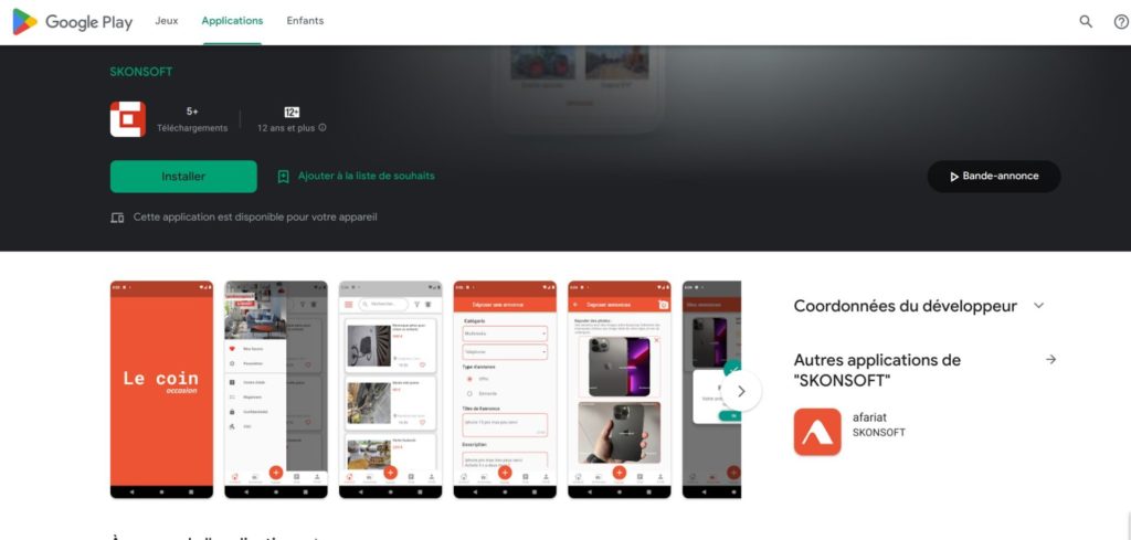 Fiche de l'application Le coin occasion sur Google PLay
